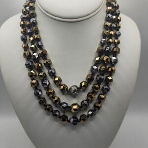 Vintage W Germany Multi Strand Beaded Necklace Gold Silver Tone Geometric READ